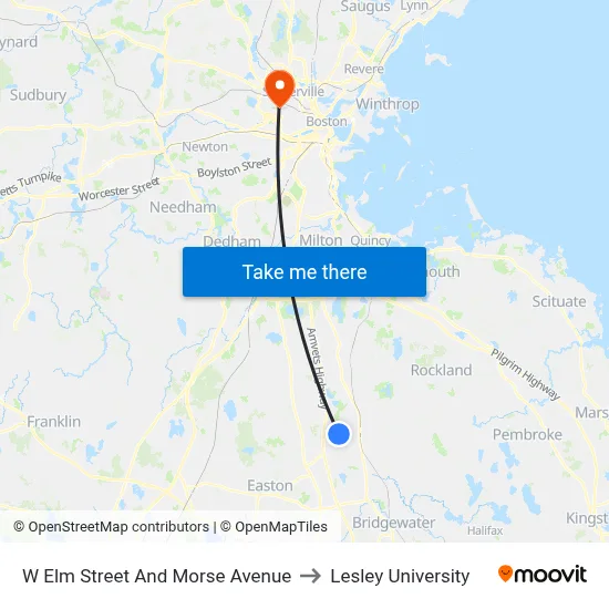 W Elm Street And Morse Avenue to Lesley University map