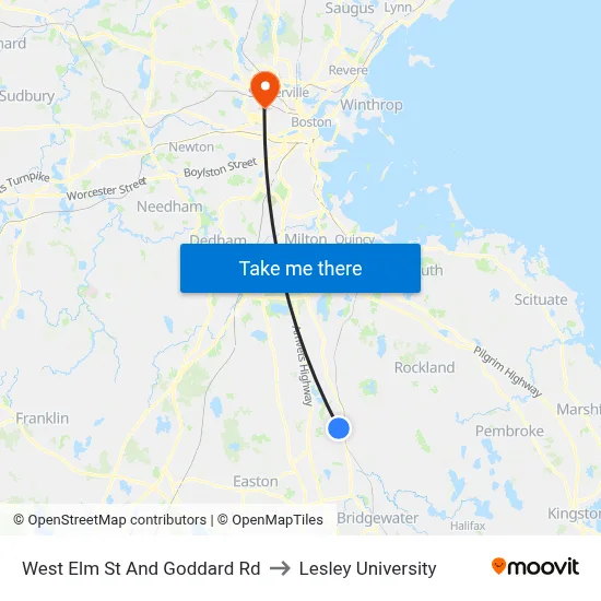 West Elm St And Goddard Rd to Lesley University map