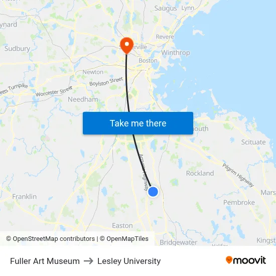Fuller Art Museum to Lesley University map