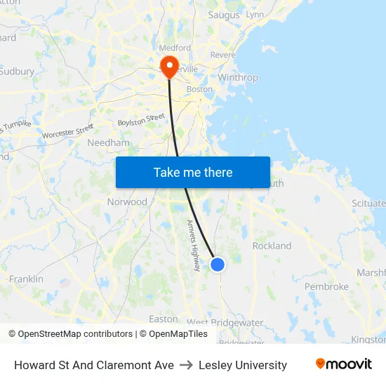 Howard St And Claremont Ave to Lesley University map