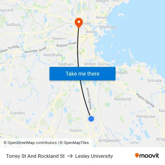 Torrey St And Rockland St to Lesley University map