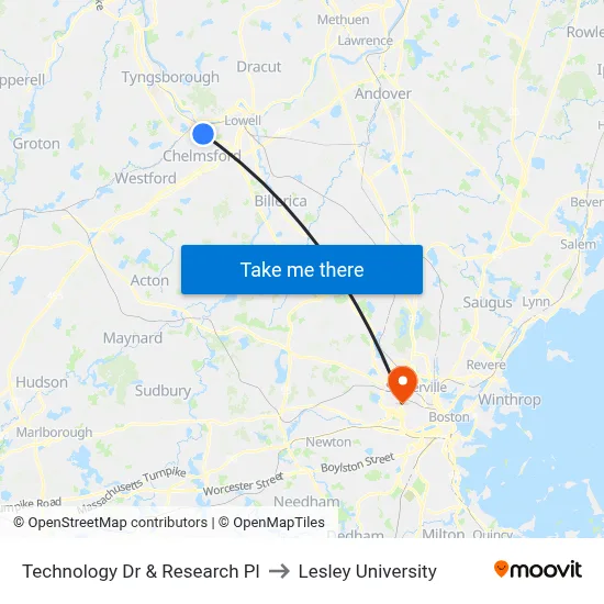 Technology Dr & Research Pl to Lesley University map