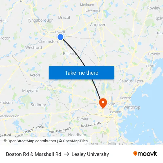 Boston Rd & Marshall Rd to Lesley University map