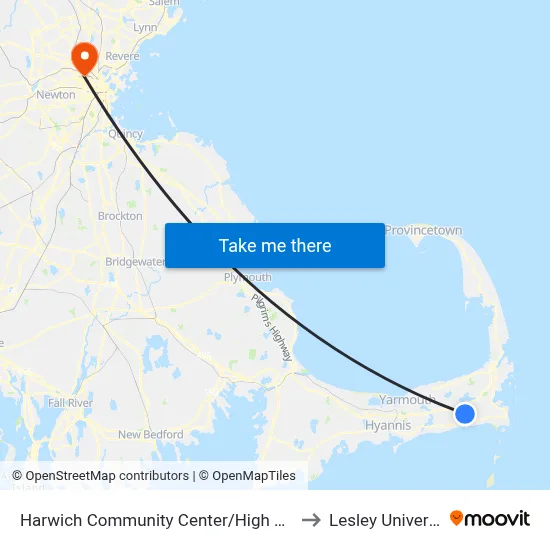Harwich Community Center/High School to Lesley University map