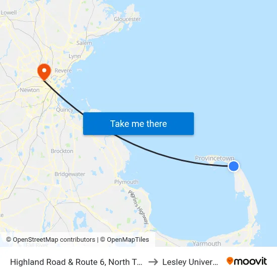 Highland Road & Route 6, North Truro to Lesley University map