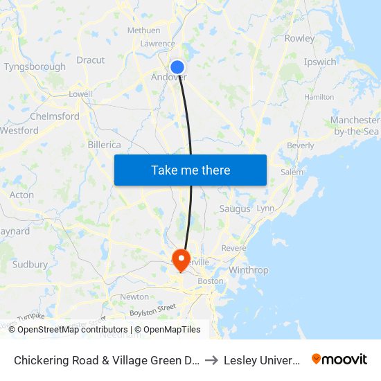 Chickering Road & Village Green Drive to Lesley University map