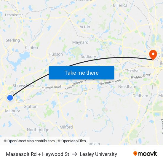 Massasoit Rd + Heywood St to Lesley University map