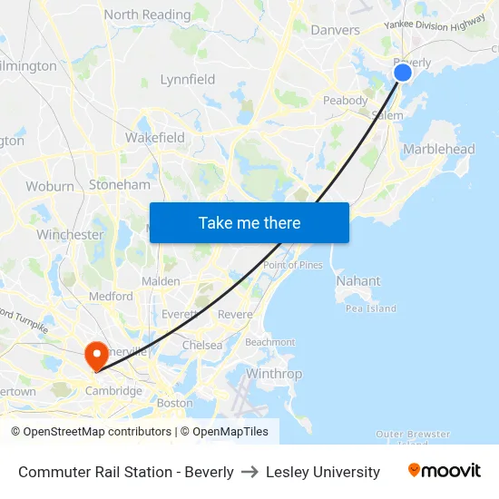 Commuter Rail Station - Beverly to Lesley University map