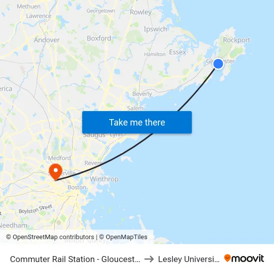Commuter Rail Station - Gloucester to Lesley University map