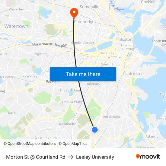 Morton St @ Courtland Rd to Lesley University map