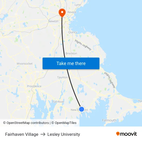 Fairhaven Village to Lesley University map