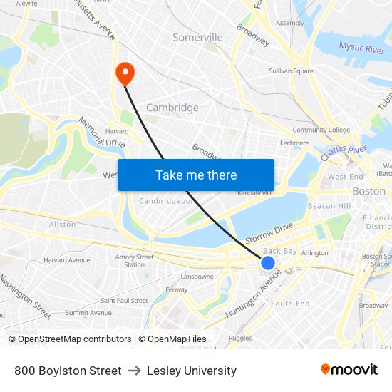 800 Boylston Street to Lesley University map