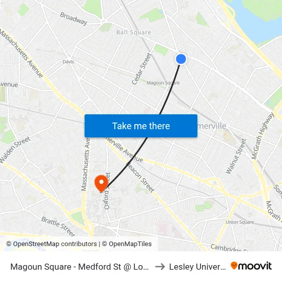 Magoun Square - Medford St @ Lowell St to Lesley University map
