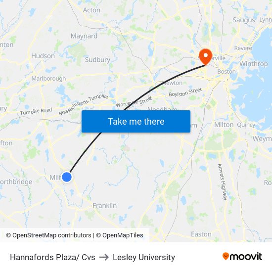 Hannafords Plaza/ Cvs to Lesley University map