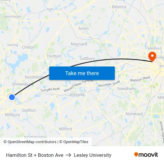 Hamilton St + Boston Ave to Lesley University map