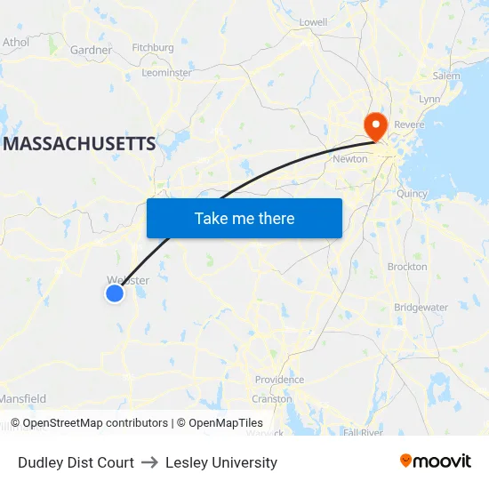 Dudley Dist Court to Lesley University map