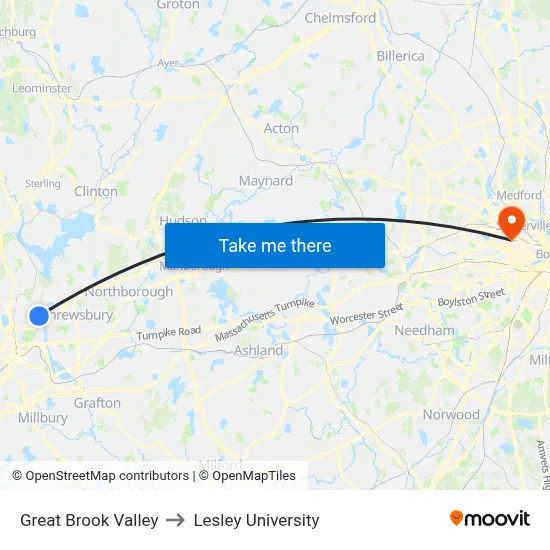 Great Brook Valley to Lesley University map