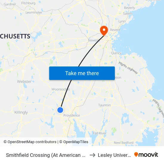 Smithfield Crossing (At American Eagle) to Lesley University map