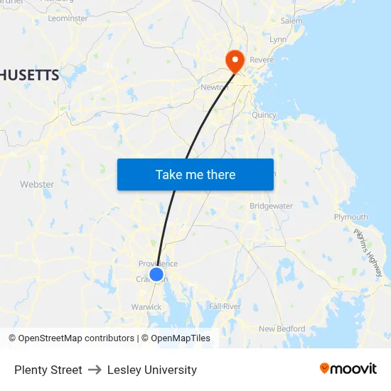Plenty Street to Lesley University map