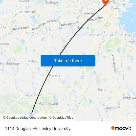 1114 Douglas to Lesley University map