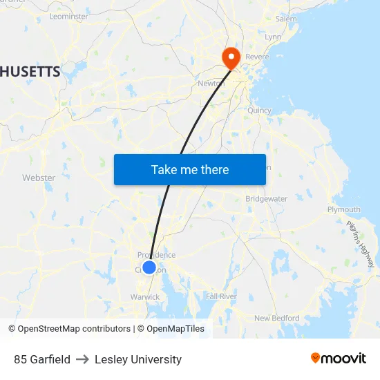 85 Garfield to Lesley University map