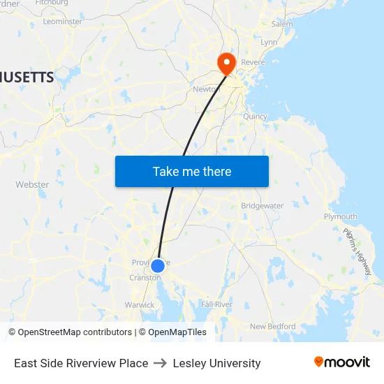 East Side Riverview Place to Lesley University map