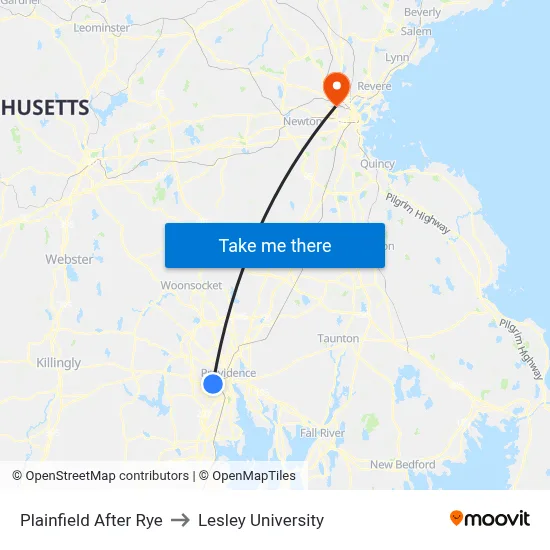 Plainfield After Rye to Lesley University map