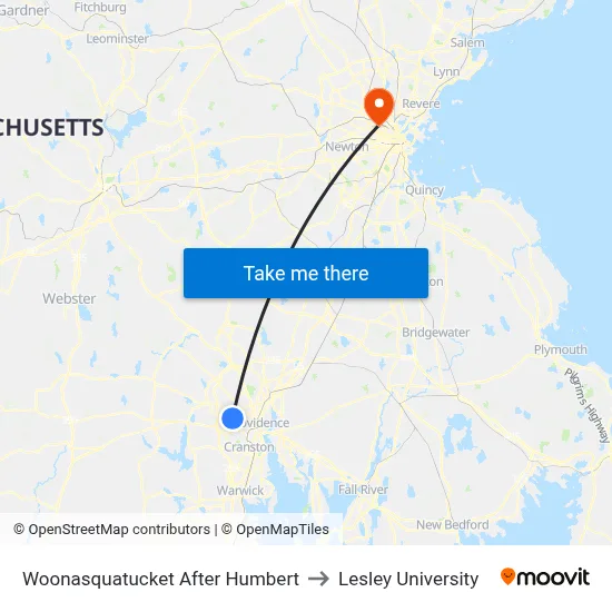Woonasquatucket After Humbert to Lesley University map
