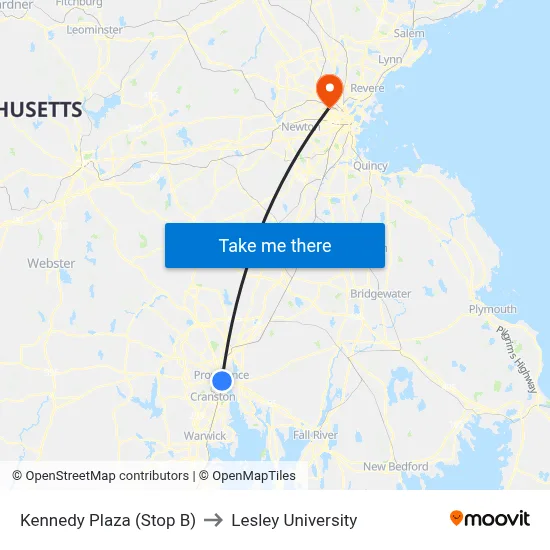 Kennedy Plaza (Stop B) to Lesley University map