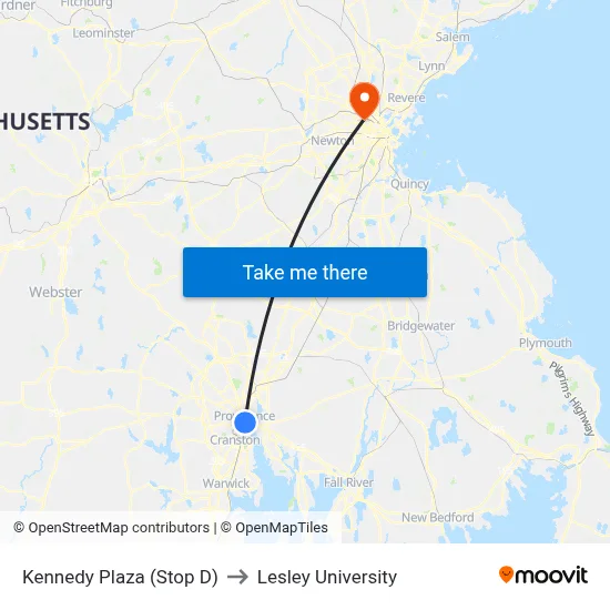 Kennedy Plaza (Stop D) to Lesley University map
