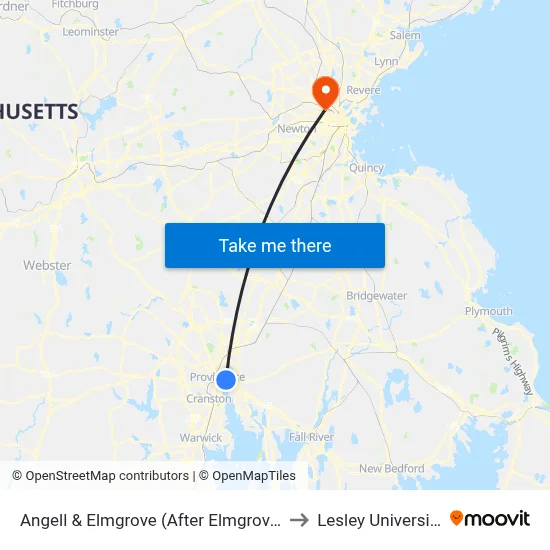 Angell & Elmgrove (After Elmgrove) to Lesley University map