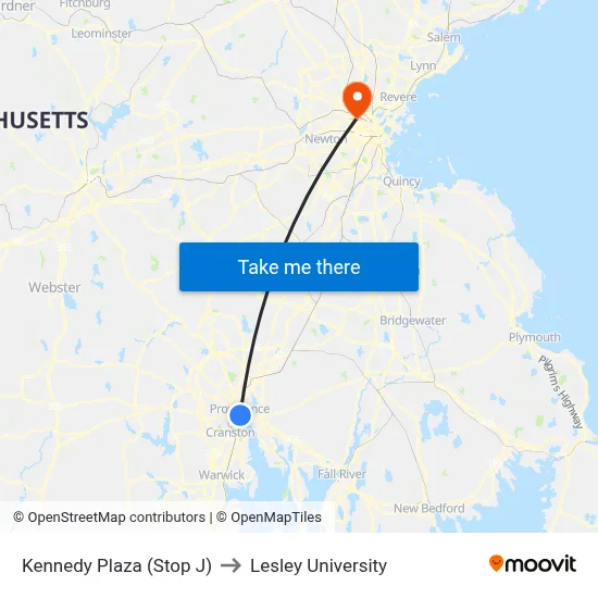 Kennedy Plaza (Stop J) to Lesley University map