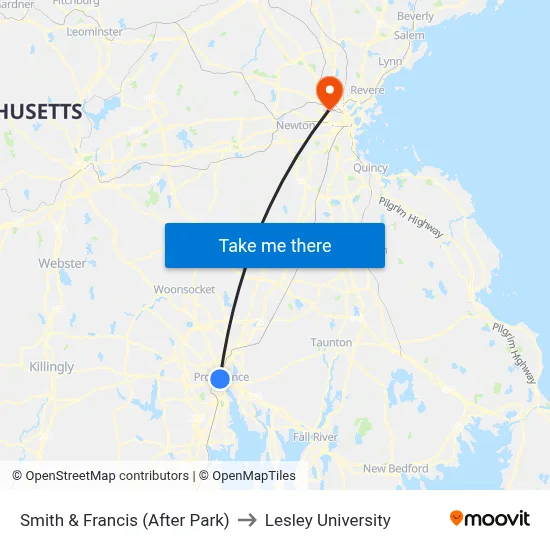 Smith & Francis (After Park) to Lesley University map