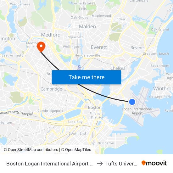 Boston Logan International Airport (Bos) to Tufts University map