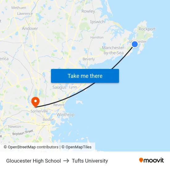 Gloucester High School to Tufts University map