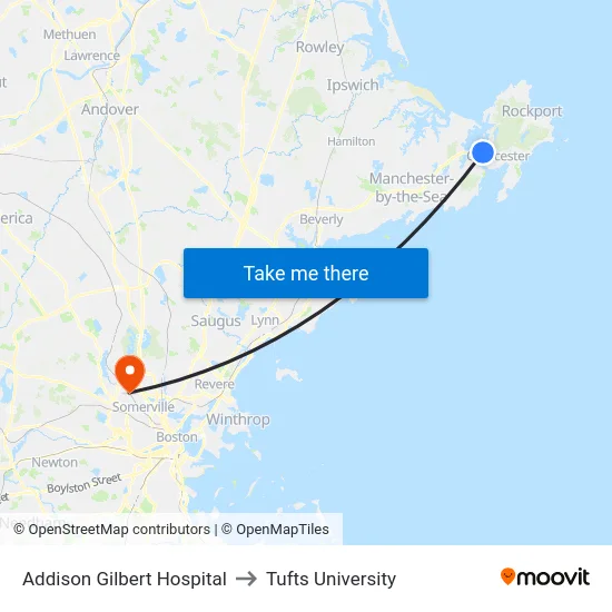 Addison Gilbert Hospital to Tufts University map
