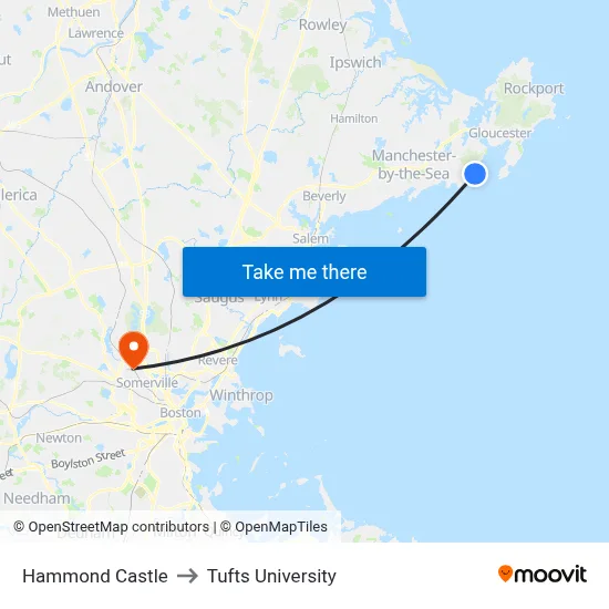 Hammond Castle to Tufts University map