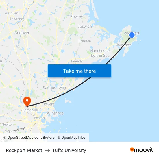Rockport Market to Tufts University map