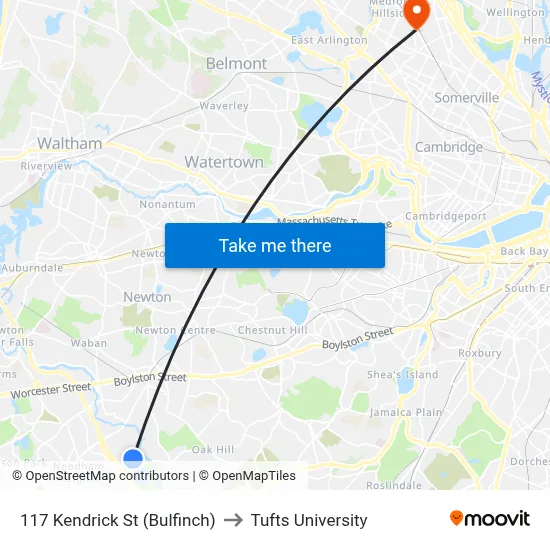 117 Kendrick St  (Bulfinch) to Tufts University map