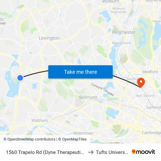 1560 Trapelo Rd  (Dyne Therapeutics) to Tufts University map