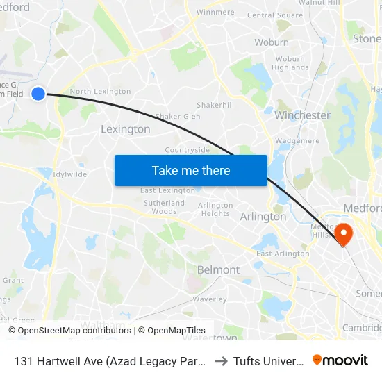 131 Hartwell Ave  (Azad Legacy Partners) to Tufts University map