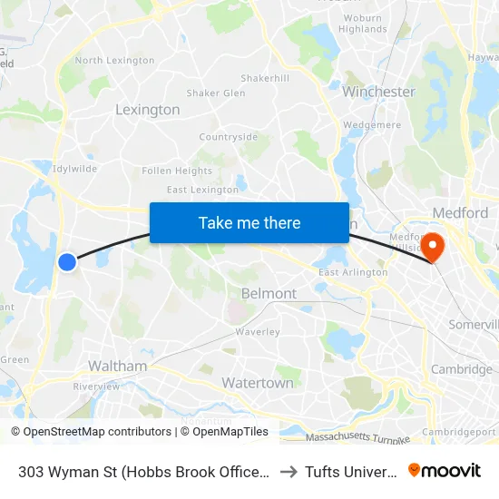 303 Wyman St  (Hobbs Brook Office Park) to Tufts University map
