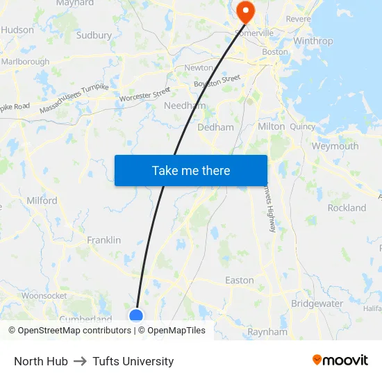 North Hub to Tufts University map