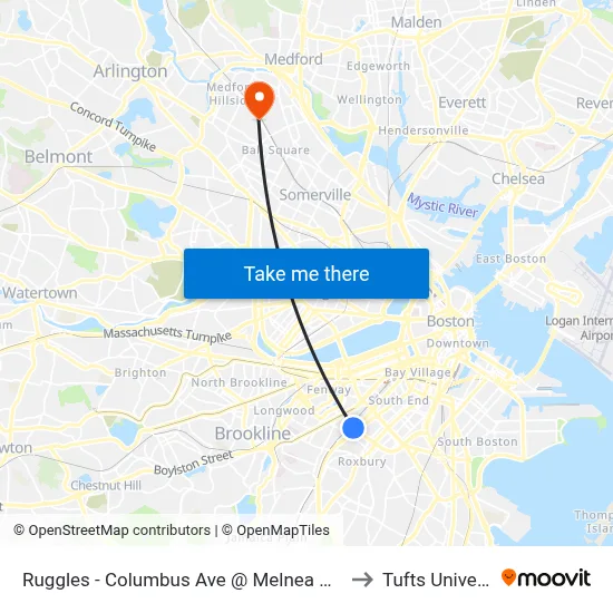 Ruggles - Columbus Ave @ Melnea Cass Blvd to Tufts University map