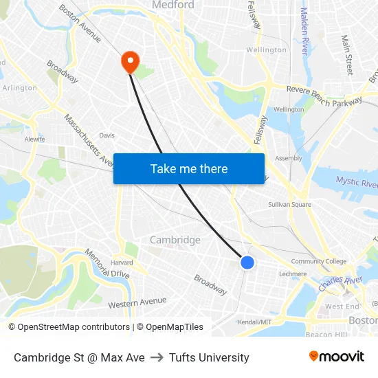Cambridge St @ Max Ave to Tufts University map