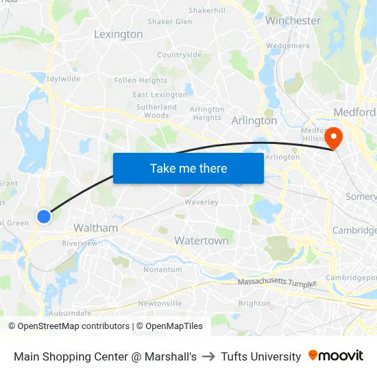 Main Shopping Center @ Marshall's to Tufts University map