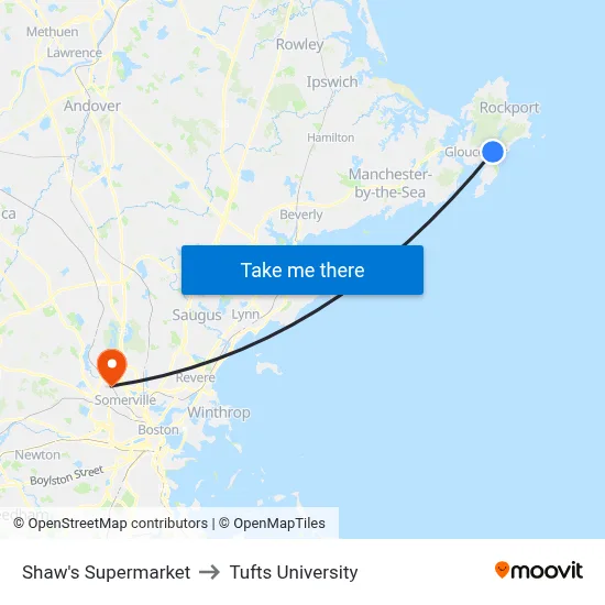 Shaw's Supermarket to Tufts University map