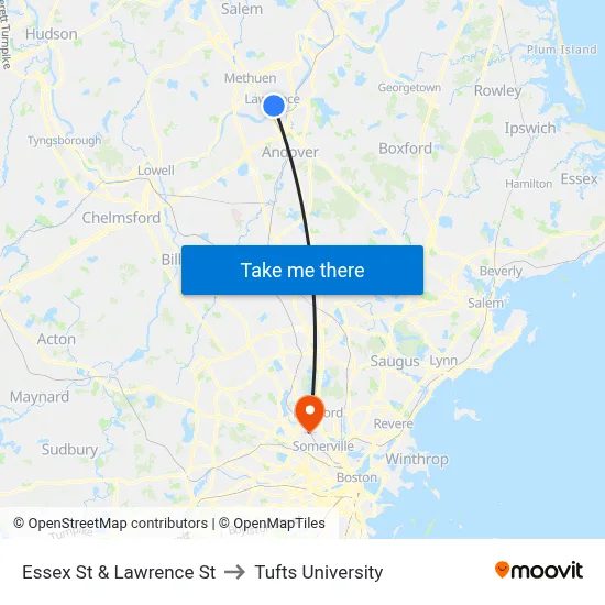 Essex St & Lawrence St to Tufts University map