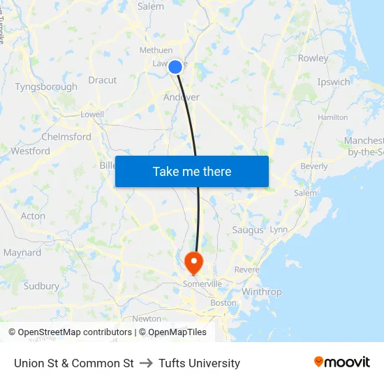 Union St & Common St to Tufts University map