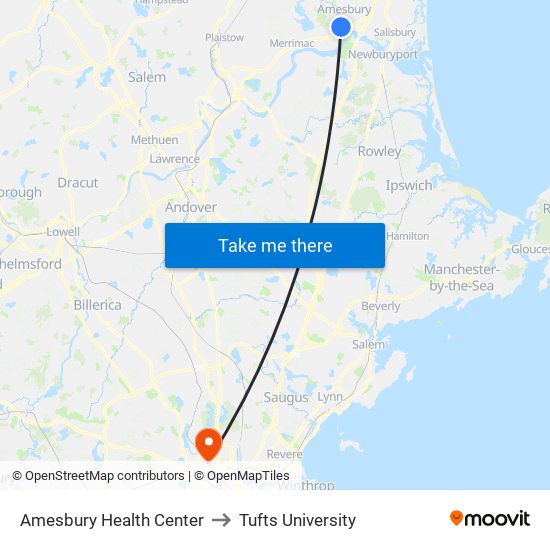 Amesbury Health Center to Tufts University map